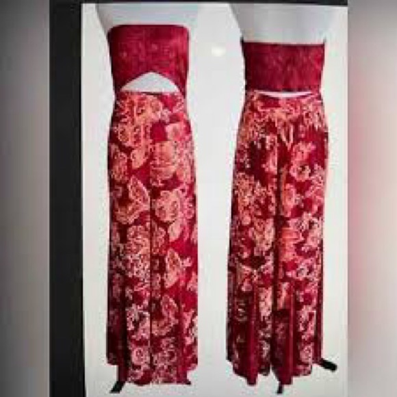 NWT Free People Strapless Red Patterned Silky Juliet Jumpsuit Size XS - Picture 4 of 4